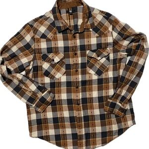 Frye  Plaid Button-Up Shirt - Brown/Black/Cream